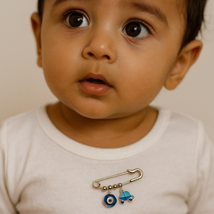 Tiny Stroller Evil Eye Baby Safety Pin 1.79 Grams, Silver