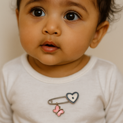 Butterfly Heart Baby Safety Pin 1.79 Grams, Silver