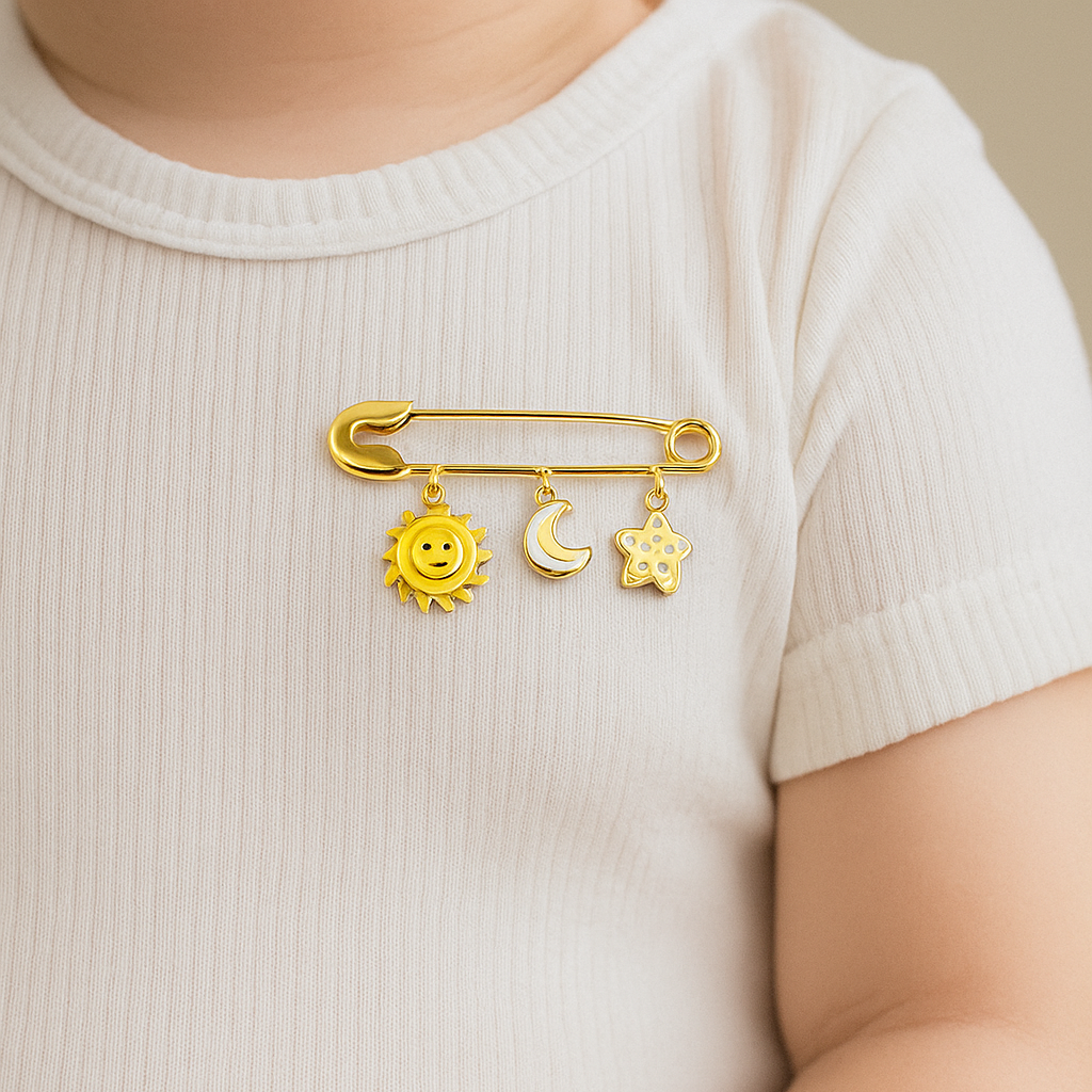 Sun Moon Star Pin 2.8 Grams, 18KT Gold