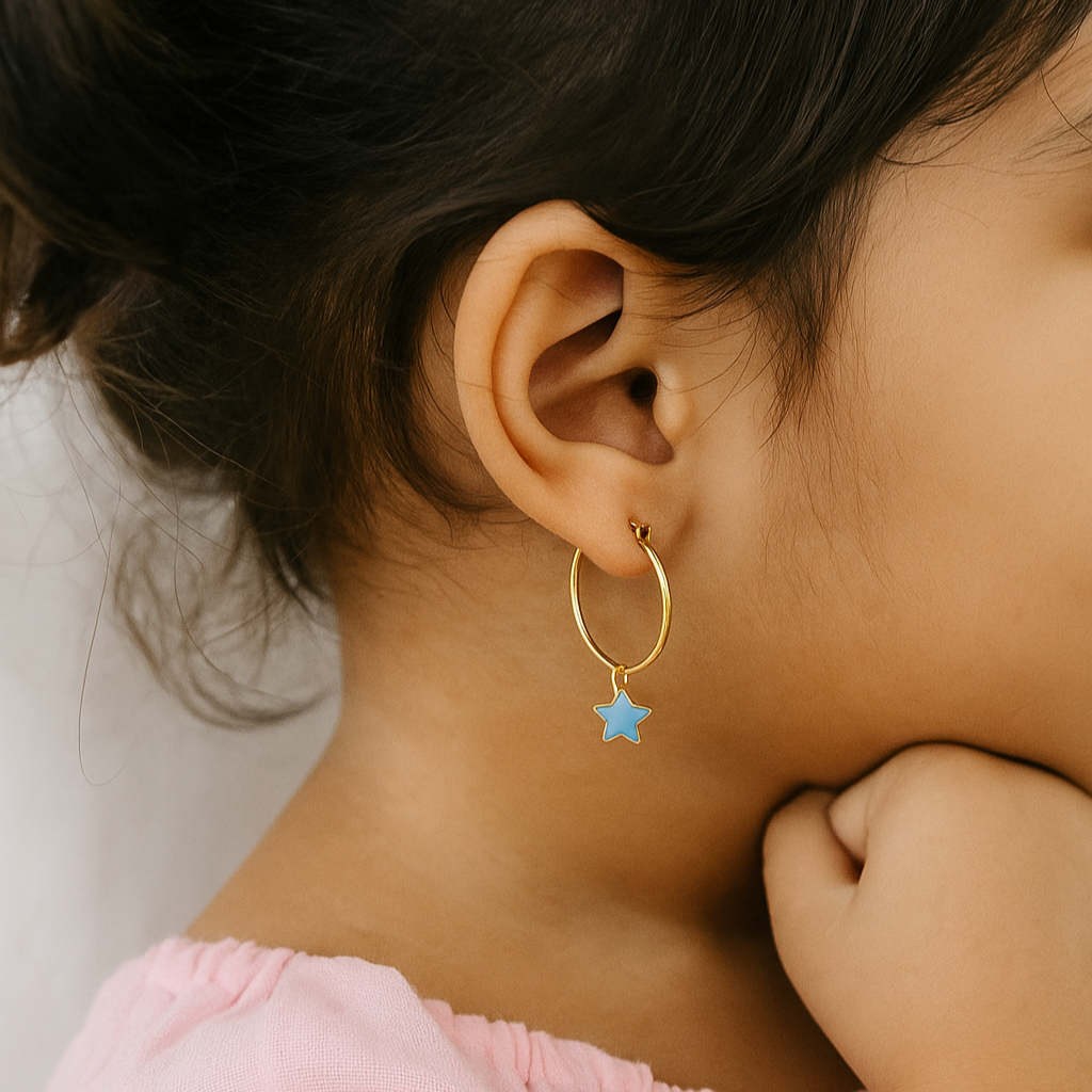 Star Loops Earrings 1.53 Grams, 18KT Gold