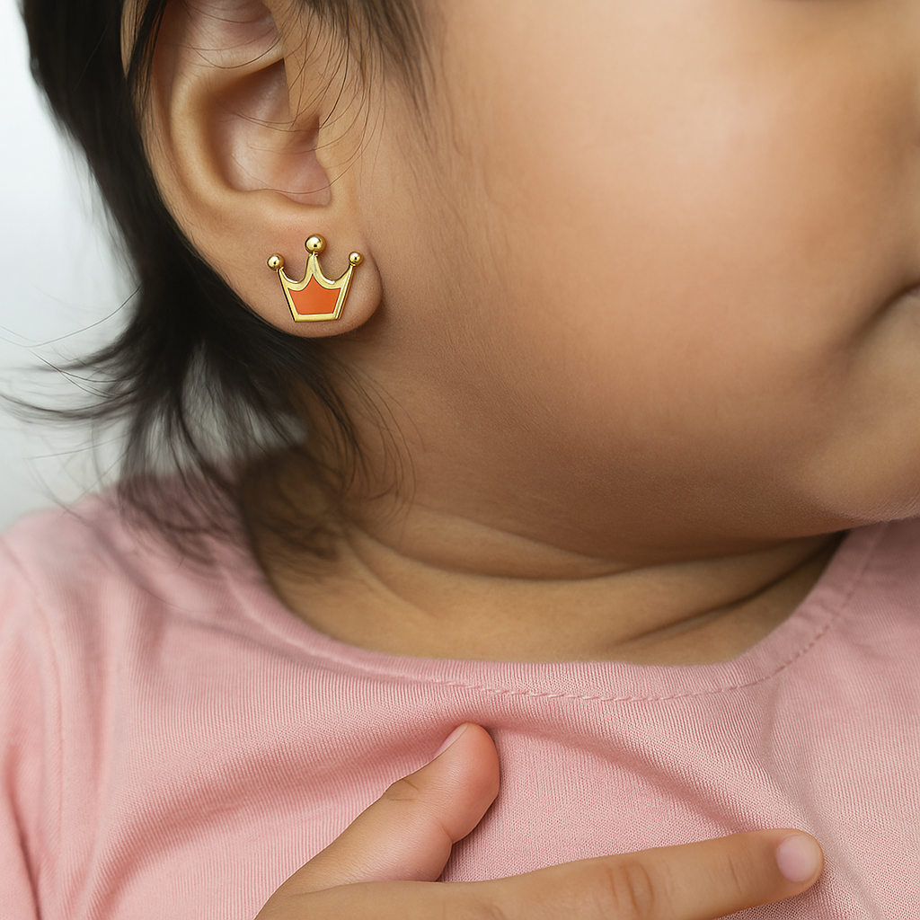 Orange Crown Studs 1.5 Grams, 18KT Gold