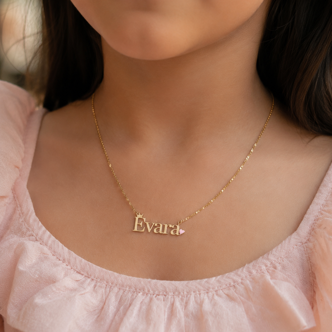 Personalised Name Necklace with Enamel Heart, 5.3 18KT gold