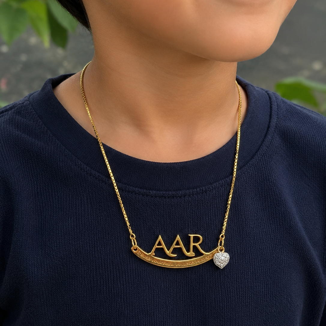 Custom Sibling Name Necklace with Enamel Charms, 7 grams 18KT gold