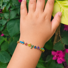 Little Adventure Bracelet , Personalized Colourful Kids Name Bracelet in Gold Finish in 18kt 4.70grams