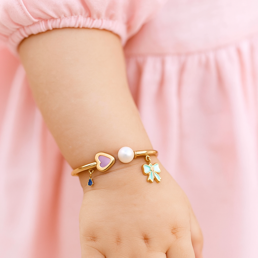 Pearl & Pastels Bow Bangle 3.07 Grams, 18KT Gold