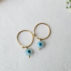 Tiny Evil Eye Hoops 1.5 Grams, 18KT Gold