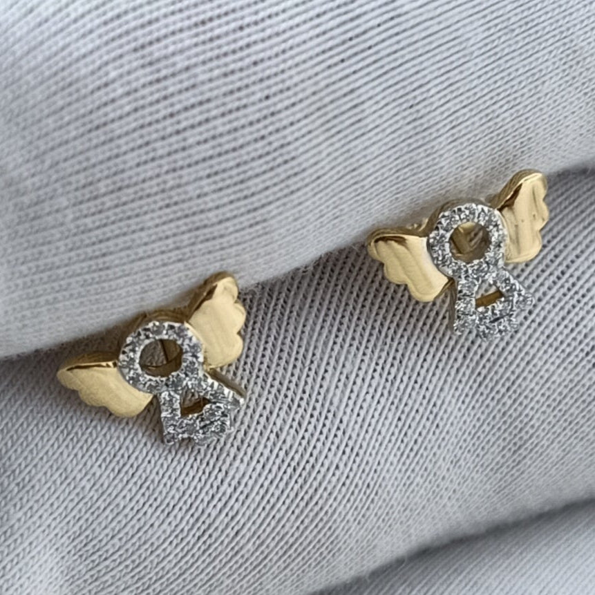 Angel Wings & Diamond Studs 2.5 Grams, 18KT Gold