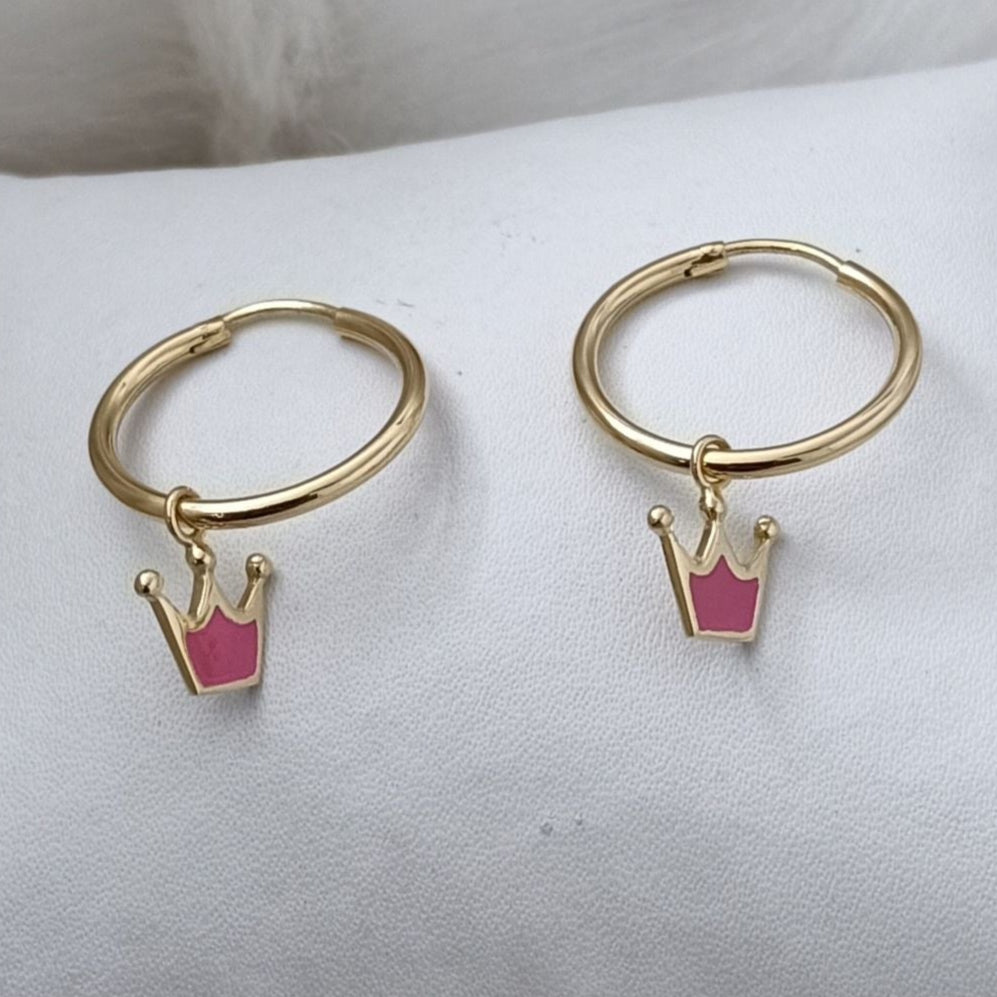 Pink Crown Hoop Earrings 2.5 Grams, 18KT Gold