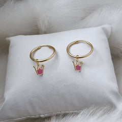 Pink Crown Hoop Earrings 2.5 Grams, 18KT Gold