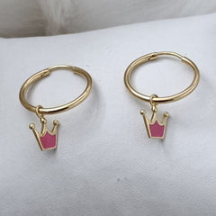 Pink Crown Hoop Earrings 2.5 Grams, 18KT Gold