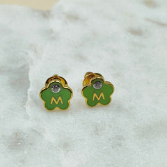 Green Blossom Initial Earrings 2.33 Grams, 18KT Gold
