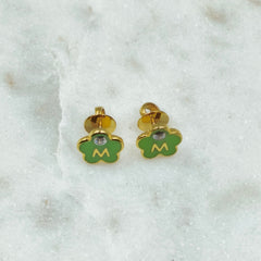 Green Blossom Initial Earrings 2.33 Grams, 18KT Gold