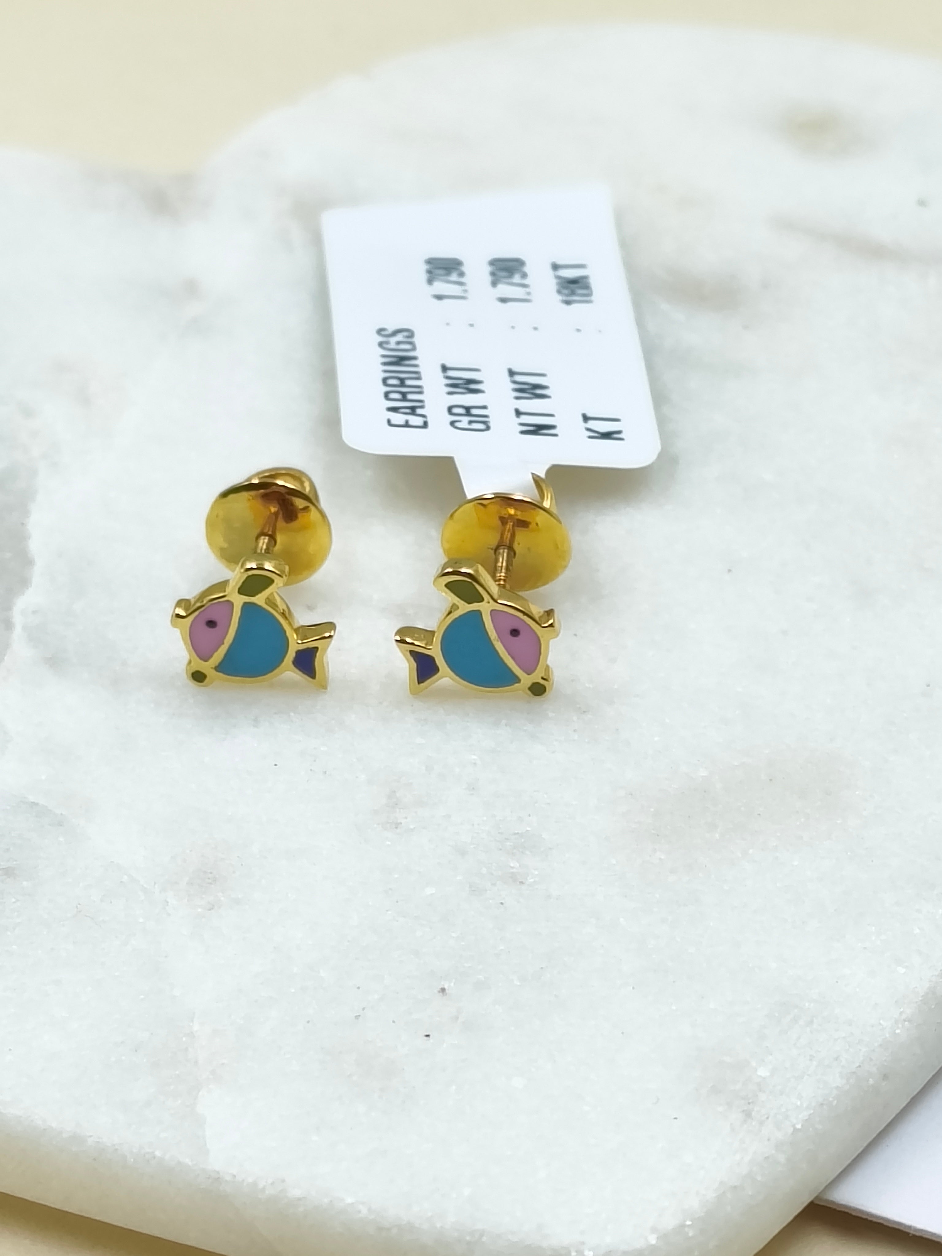 Tiny Fish Friends Earrings 1.79 Grams, 18KT Gold