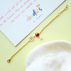 Ladybug & Daisy Bracelet 2.3 Grams, 18KT Gold