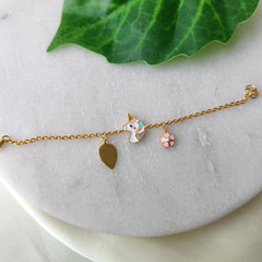 Unicorn Dreams Charm Bracelet 3.1 Grams, 18KT Gold