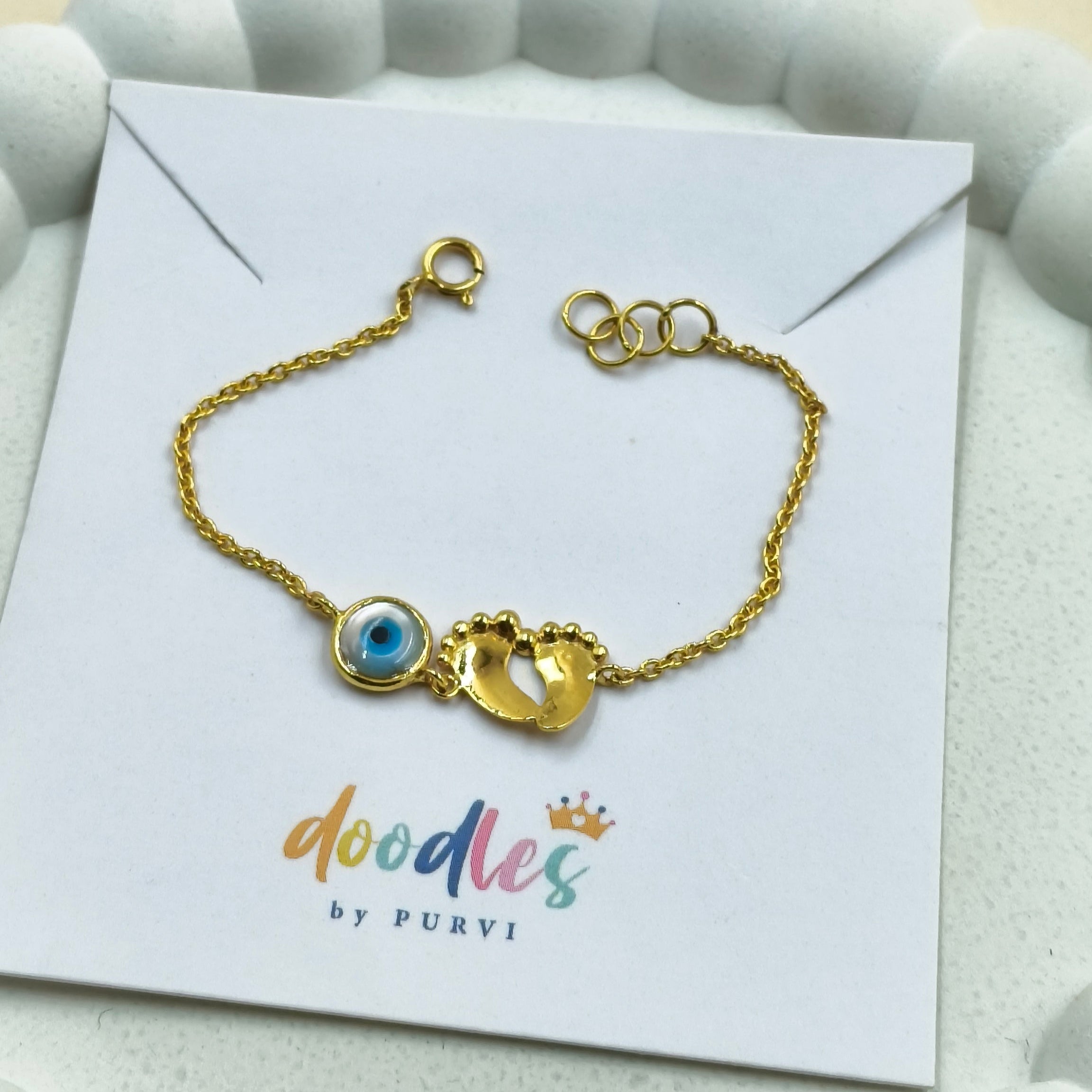 Evil Eye Baby Feet Bracelet 1.81 Grams, 18KT Gold