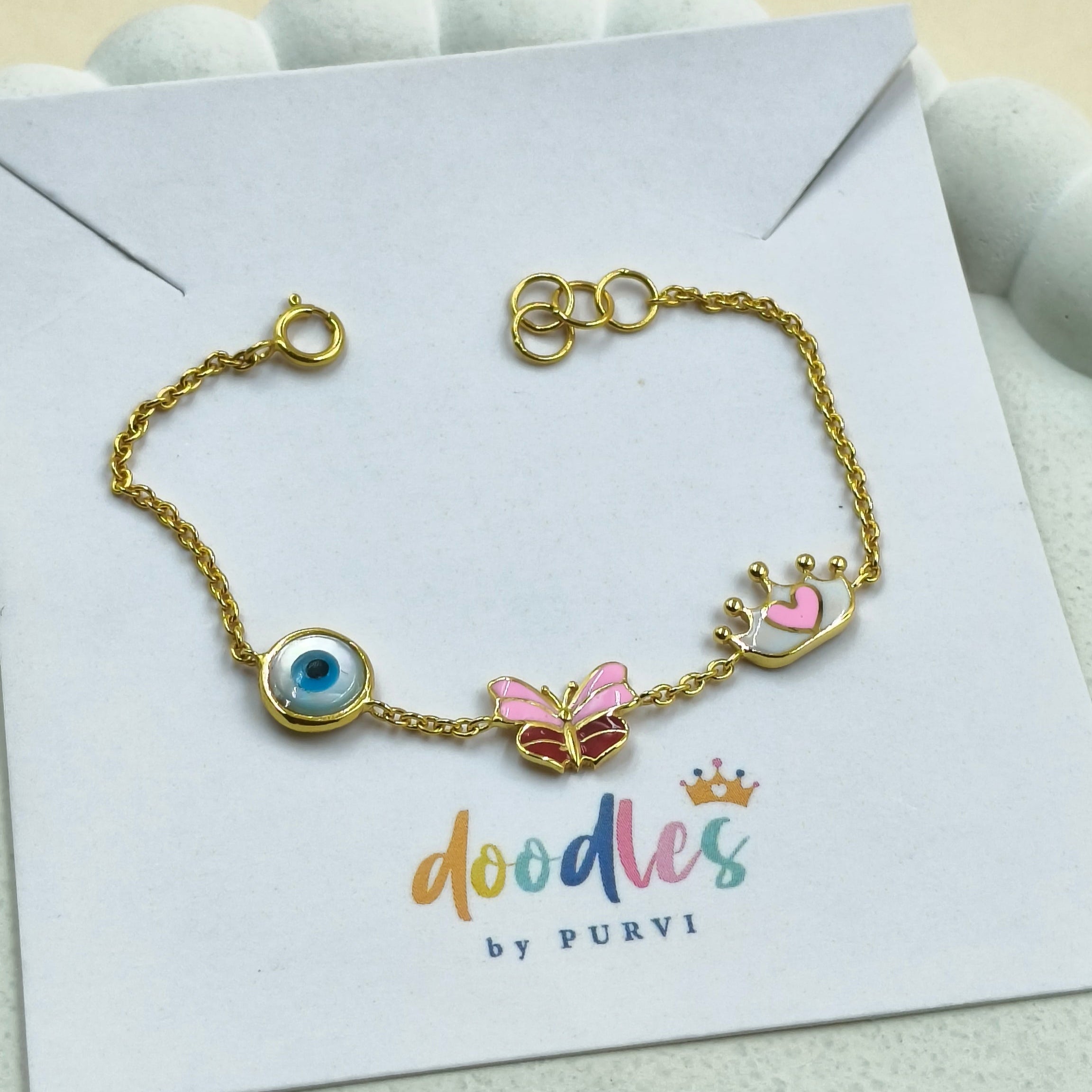 Evil Eye Butterfly Crown Bracelet 1.93 Grams, 18KT Gold