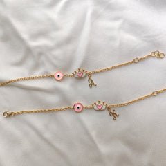 Royal Charm Evil Eye Bracelet – Personalized Initial 2.8 Grams, 18KT Gold
