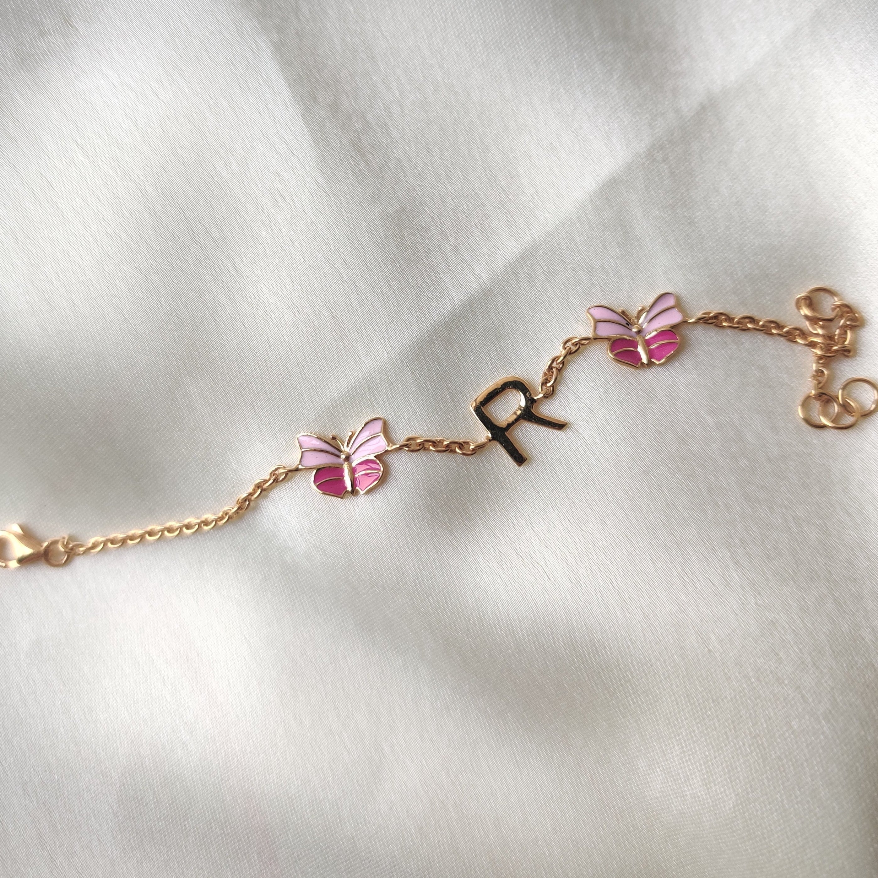 Personalized Butterfly Initial Bracelet 2.8 Grams, 18KT Gold