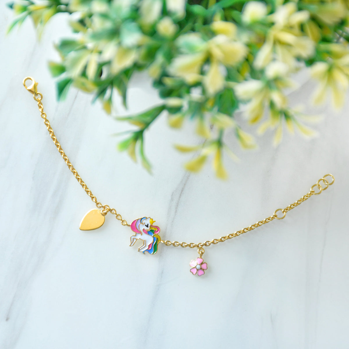 Rainbow Unicorn Charm Bracelet 3.5 Grams, 18KT Gold