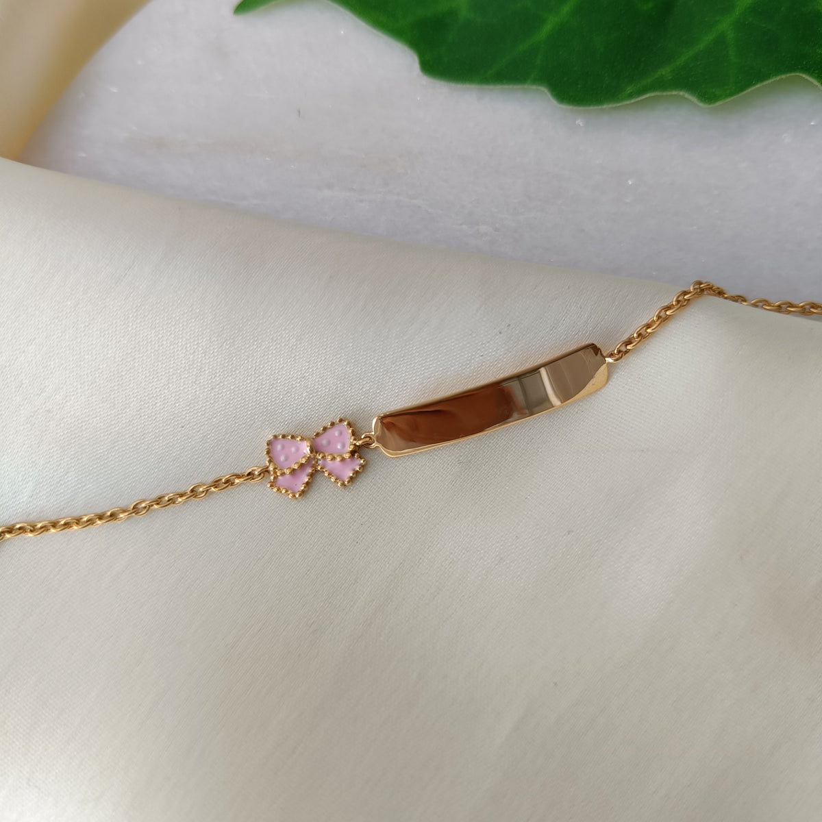 Blush Bow Bar Bracelet 3.3 Grams, 18KT Gold