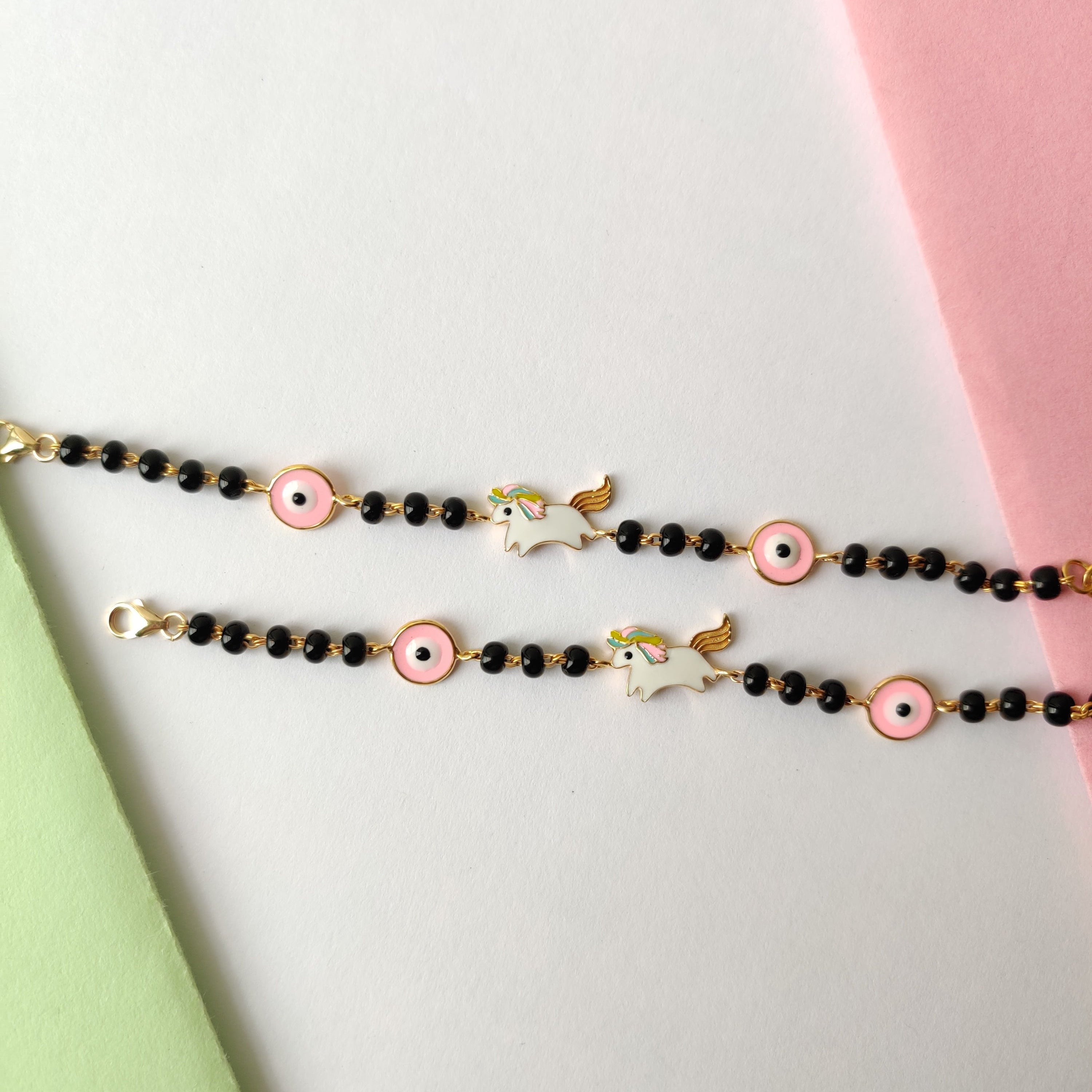 Unicorn Evil Eye (Enamel) Nazariya 4.8 Grams A Pair, 18KT Gold