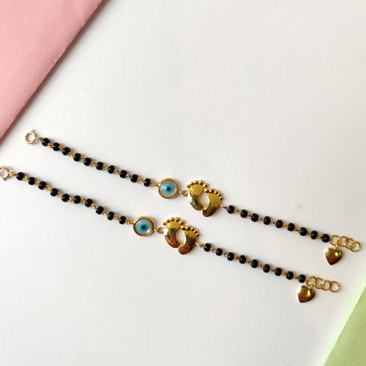 Feet Evil Eye with Heart Hanging Nazariya Pair 5.5 Grams Pair, 18KT Gold