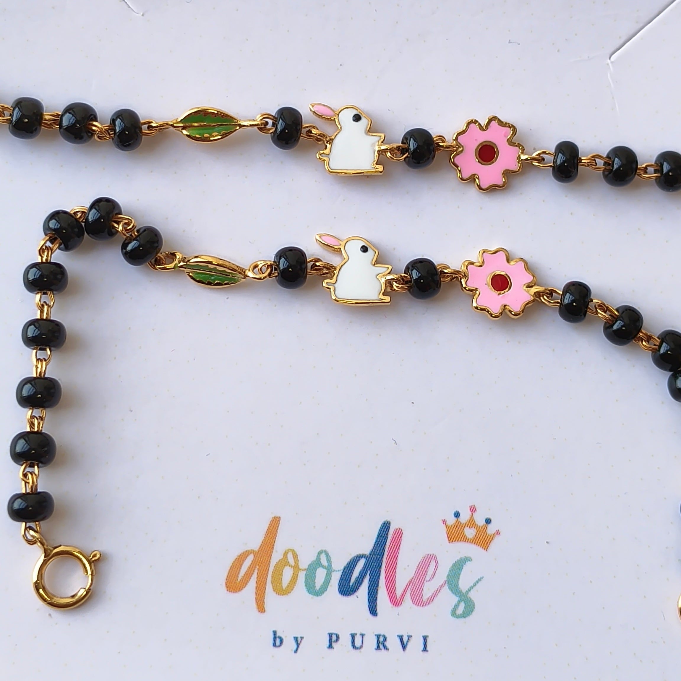 Bunny & Pink Flower Nazariya 3.29 Grams a Pair , 18KT Gold