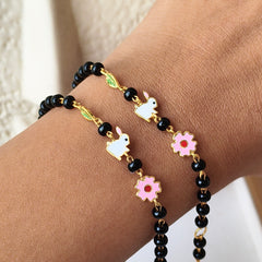 Bunny & Pink Flower Nazariya 3.29 Grams a Pair , 18KT Gold