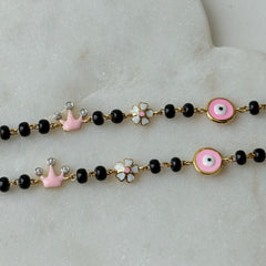 Princess Crown & Pink Evil Eye Nazariya 3.91 Grams a Pair , 18KT Gold