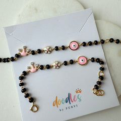 Princess Crown & Pink Evil Eye Nazariya 3.91 Grams a Pair , 18KT Gold
