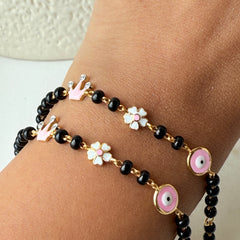 Princess Crown & Pink Evil Eye Nazariya 3.91 Grams a Pair , 18KT Gold
