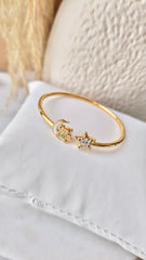 Moon & Star Sparkle Bangle 3.63 Grams, 18KT Gold