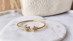 Moon & Star Sparkle Bangle 3.63 Grams, 18KT Gold