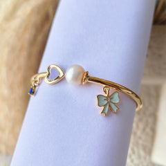 Pearl & Pastels Bow Bangle 3.07 Grams, 18KT Gold