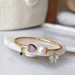 Pearl & Pastels Bow Bangle 3.07 Grams, 18KT Gold