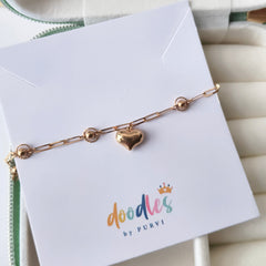 Gold Chain Heart Charm Bracelet 1.13 grams, 18KT Gold
