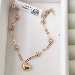 Gold Chain Heart Charm Bracelet 1.13 grams, 18KT Gold