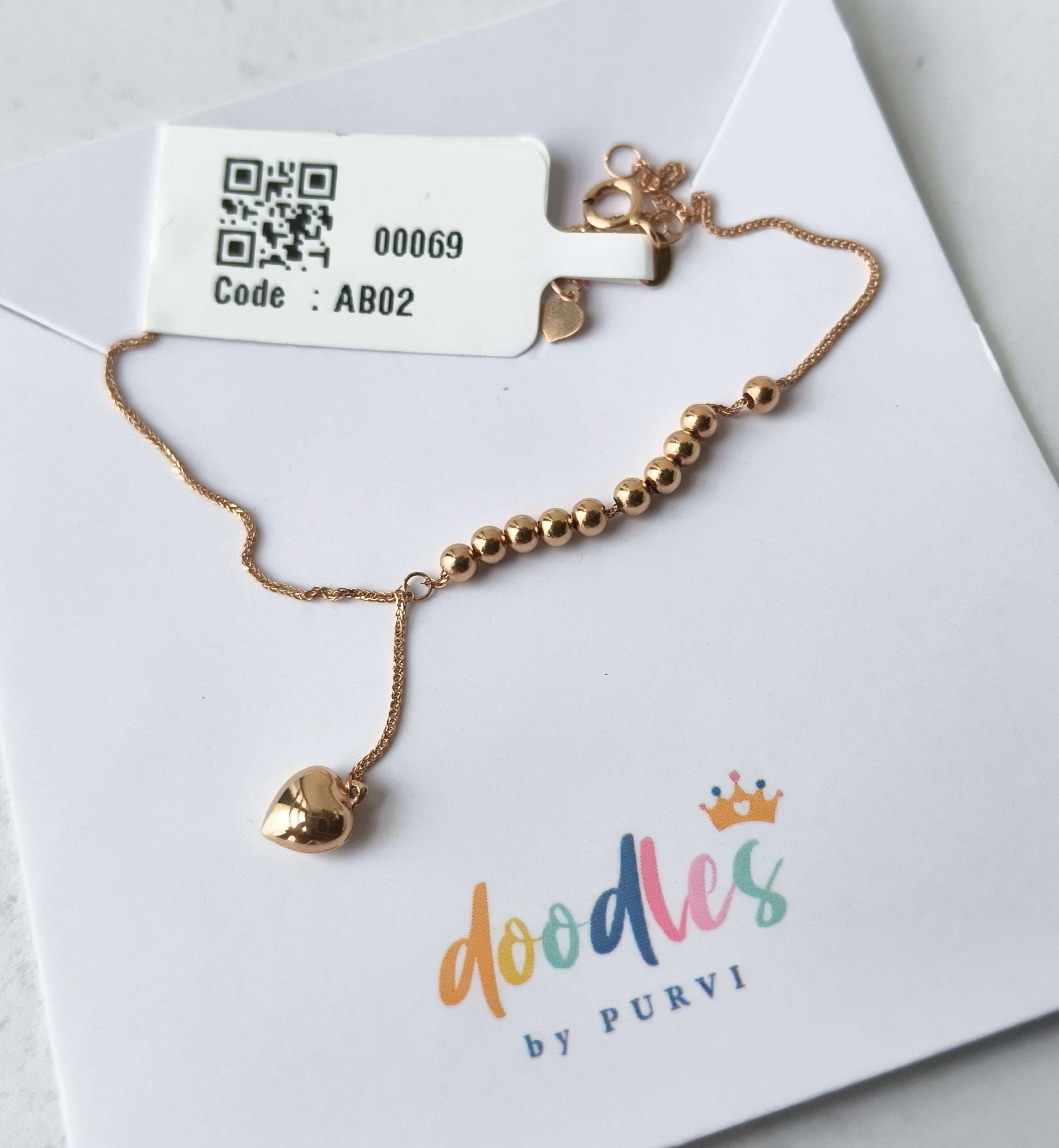 Rose Gold Bead Heart Bracelet 0.640 mg, 18KT Gold