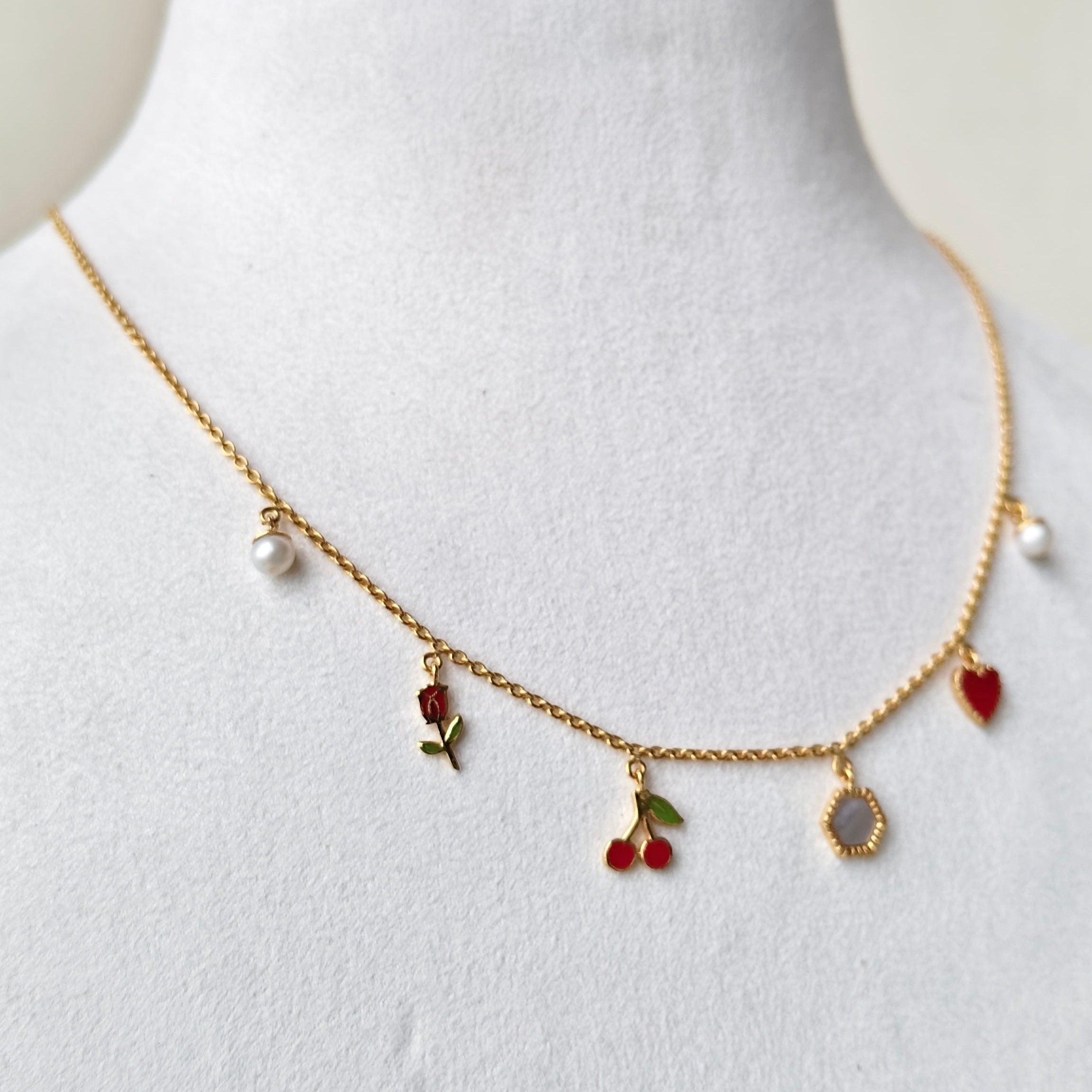 Cherry Romance Charm Necklace 4.3 Grams, 18KT Gold
