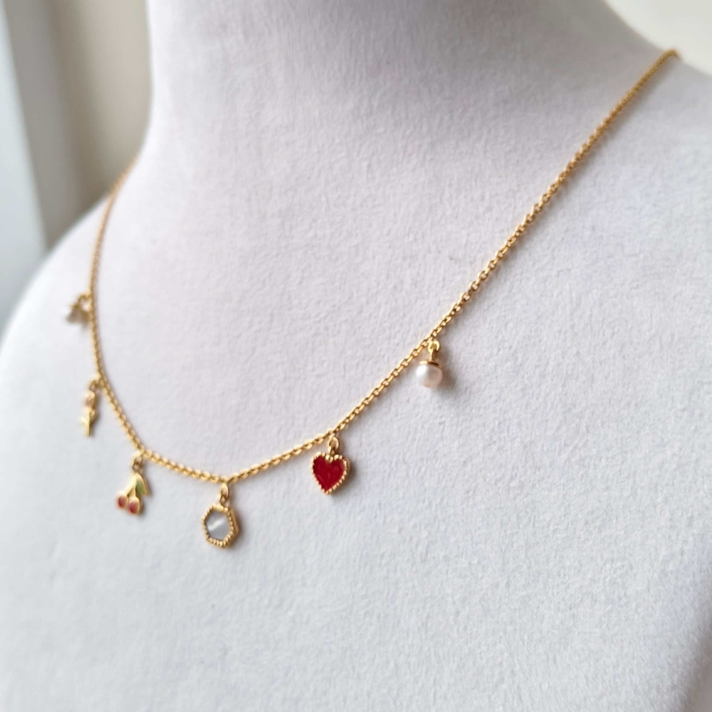 Cherry Romance Charm Necklace 4.3 Grams, 18KT Gold