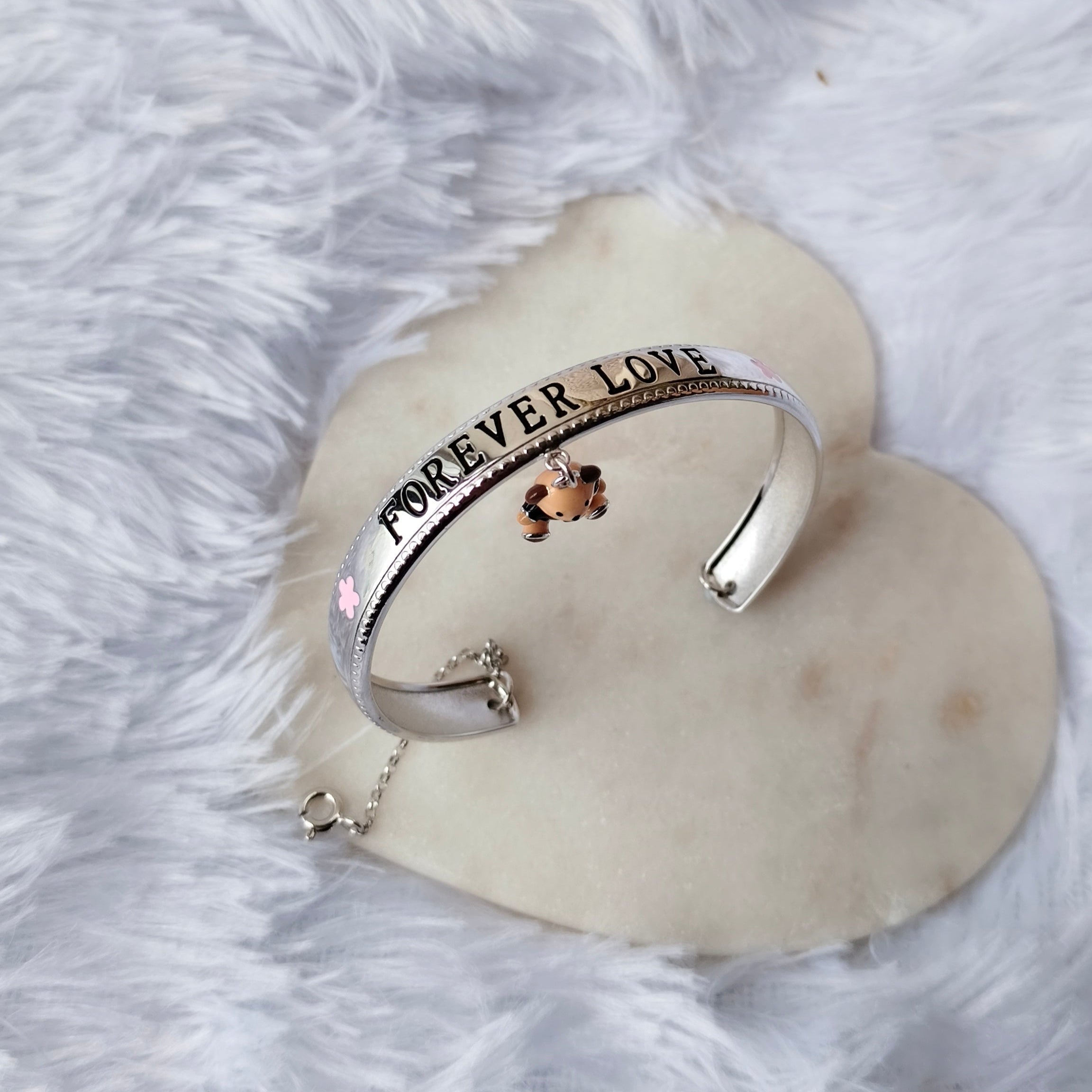 Forever Love Teddy Bear Bracelet 12.33 Grams, Silver