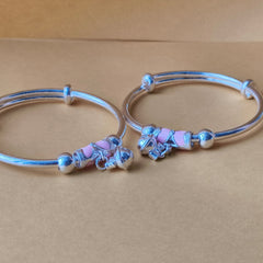 Pink Enamel Dangling Baby Kada Single Piece 14.48 Grams, Silver