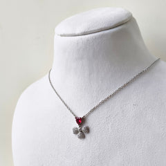Ruby Heart Blossom Necklace 3.76 Grams, Silver