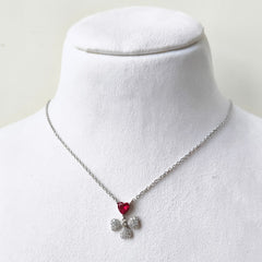 Ruby Heart Blossom Necklace 3.76 Grams, Silver