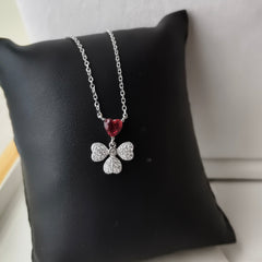 Ruby Heart Blossom Necklace 3.76 Grams, Silver
