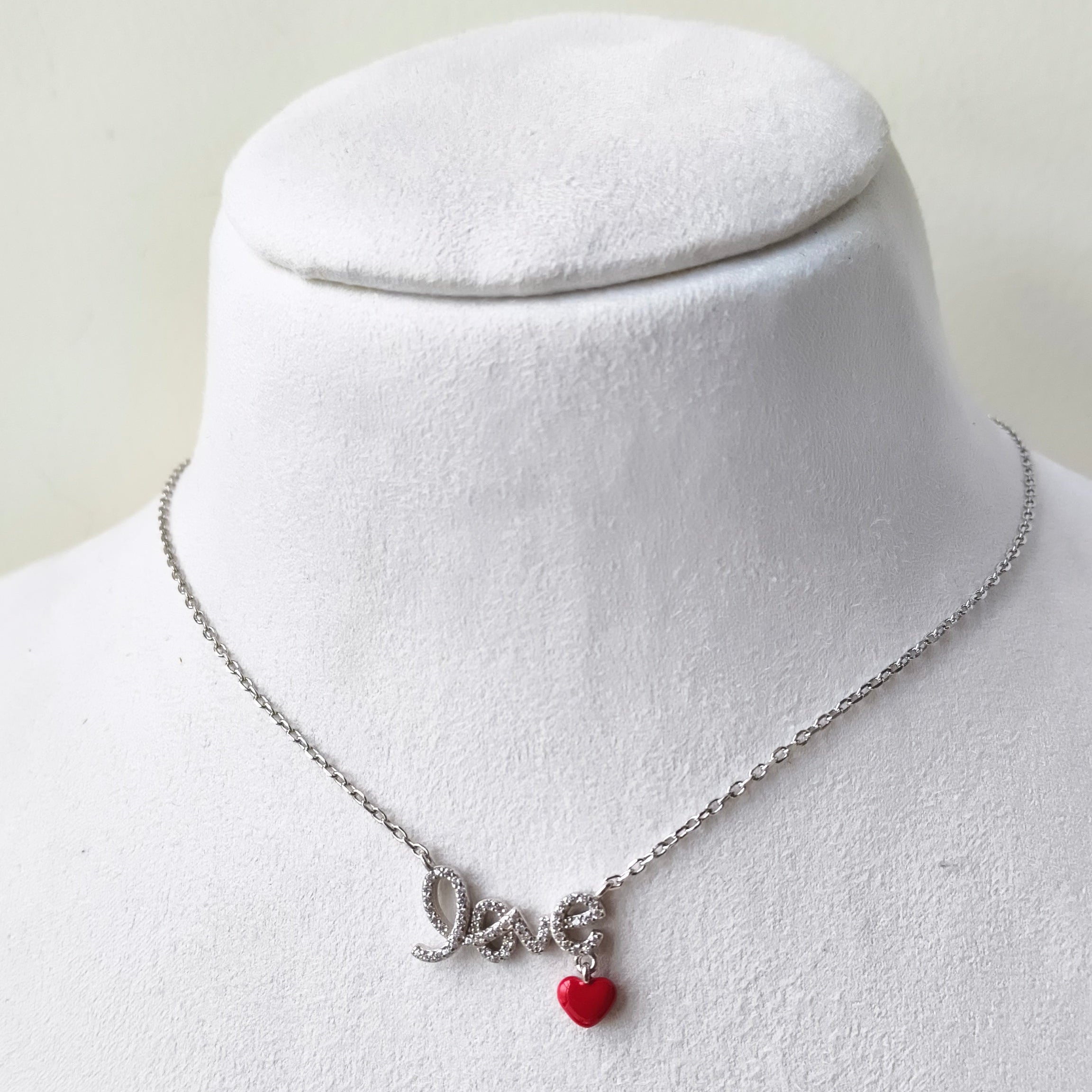 Love Script with Heart Necklace 3.64 Grams, Silver