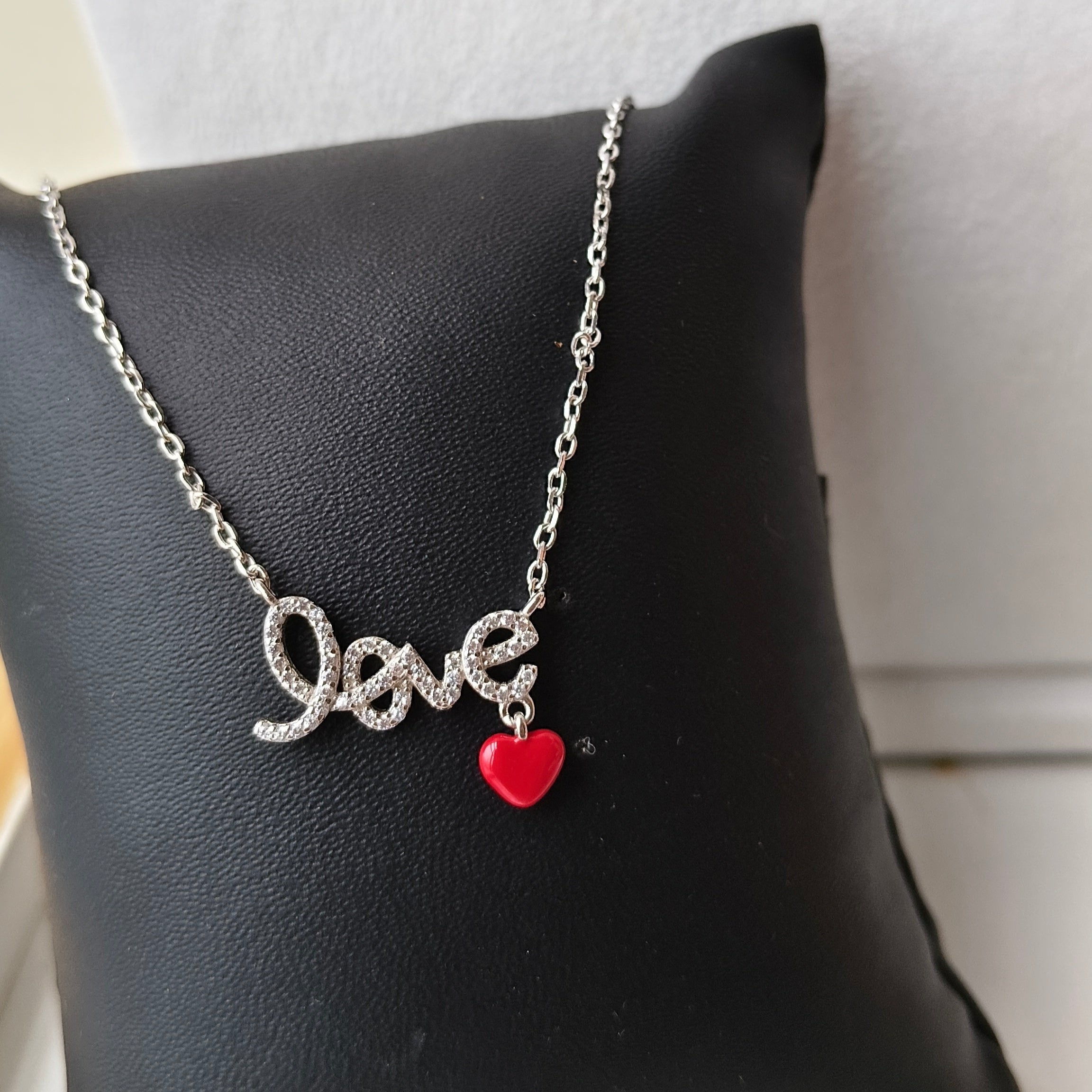 Love Script with Heart Necklace 3.64 Grams, Silver
