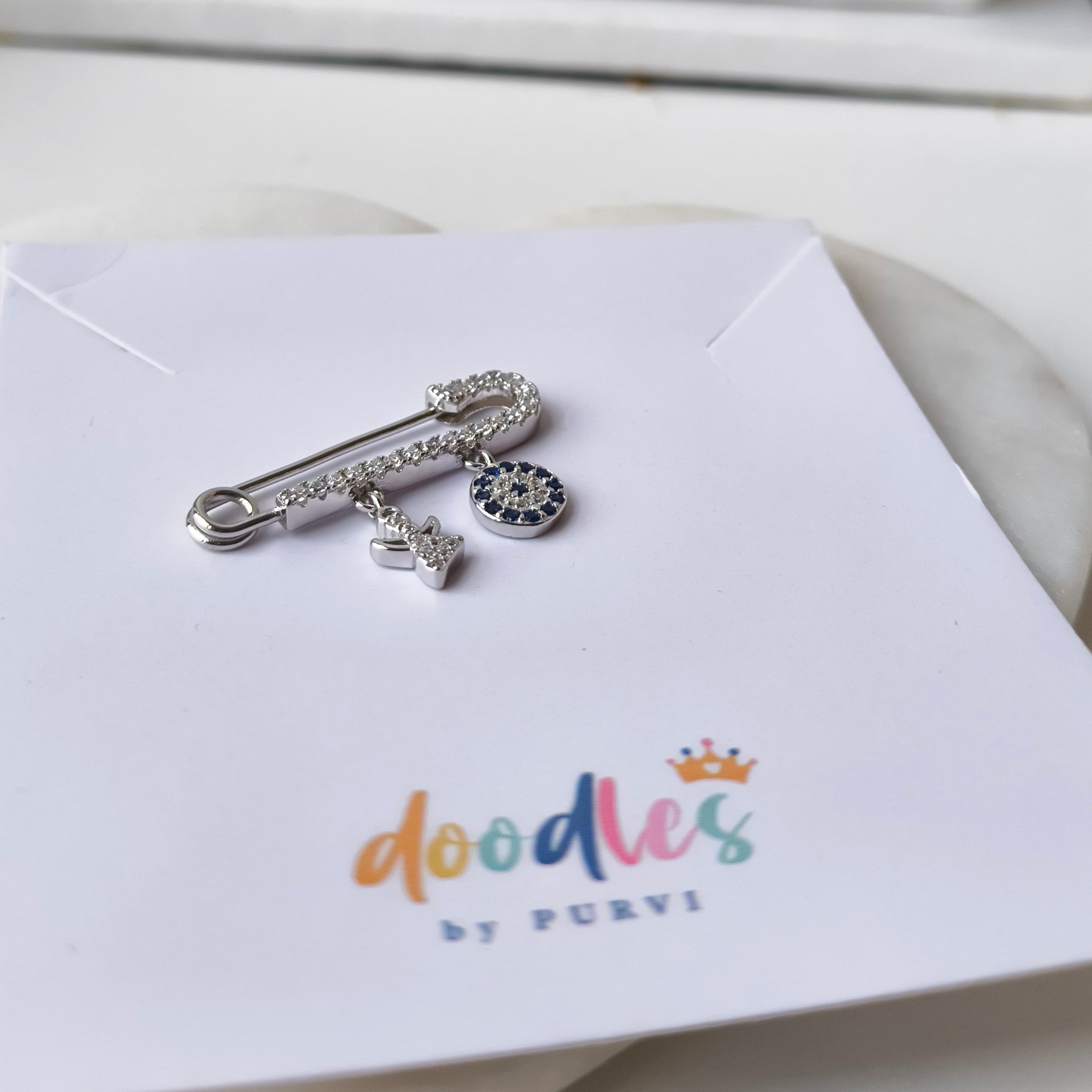 Angel Evil Eye Baby Safety Pin 2.06 Grams, Silver