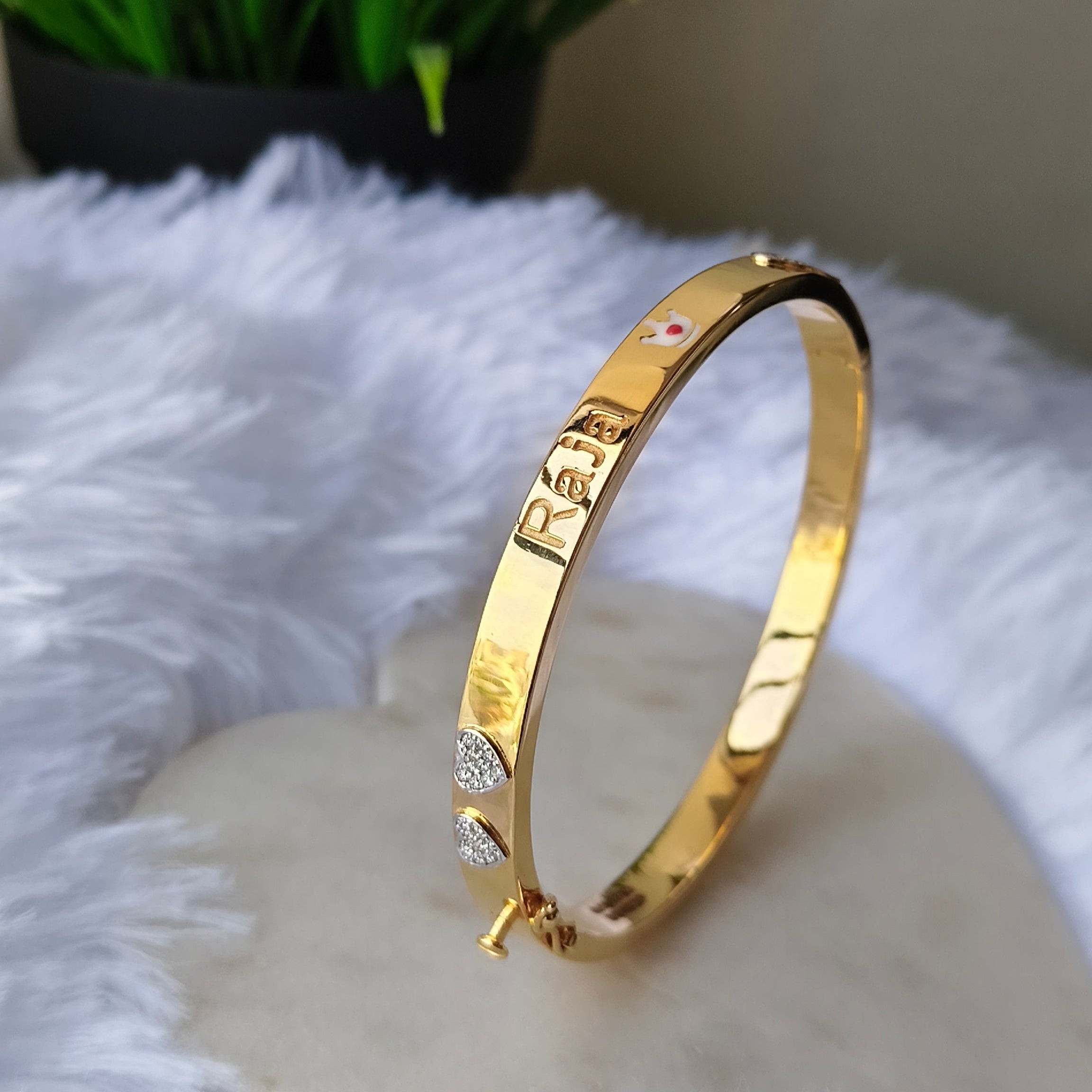 Personalized Diamond Kada 22 grams, 18KT Gold